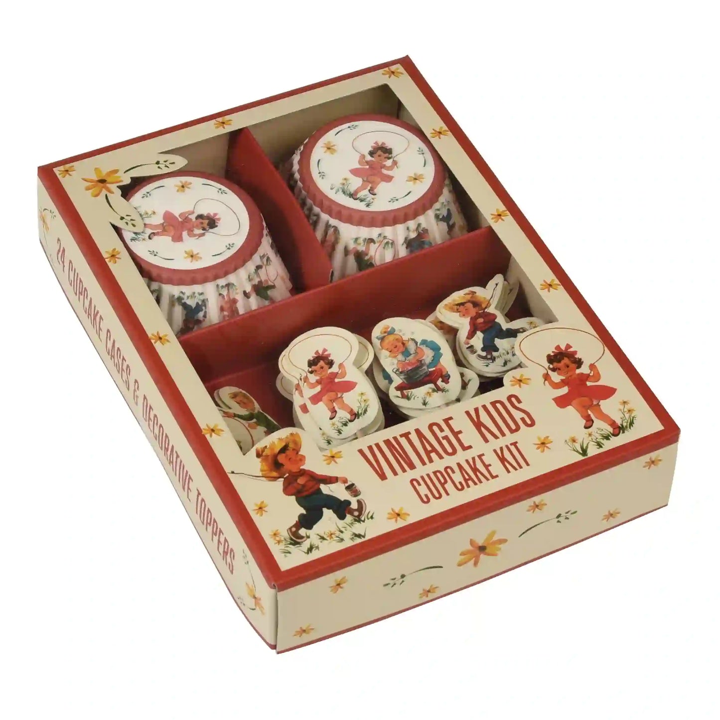 vintage kids cupcake kit rex london cupcake set vormpjes papier prikkers toppers vintage kinderen speelgoed vooraanzicht bakset