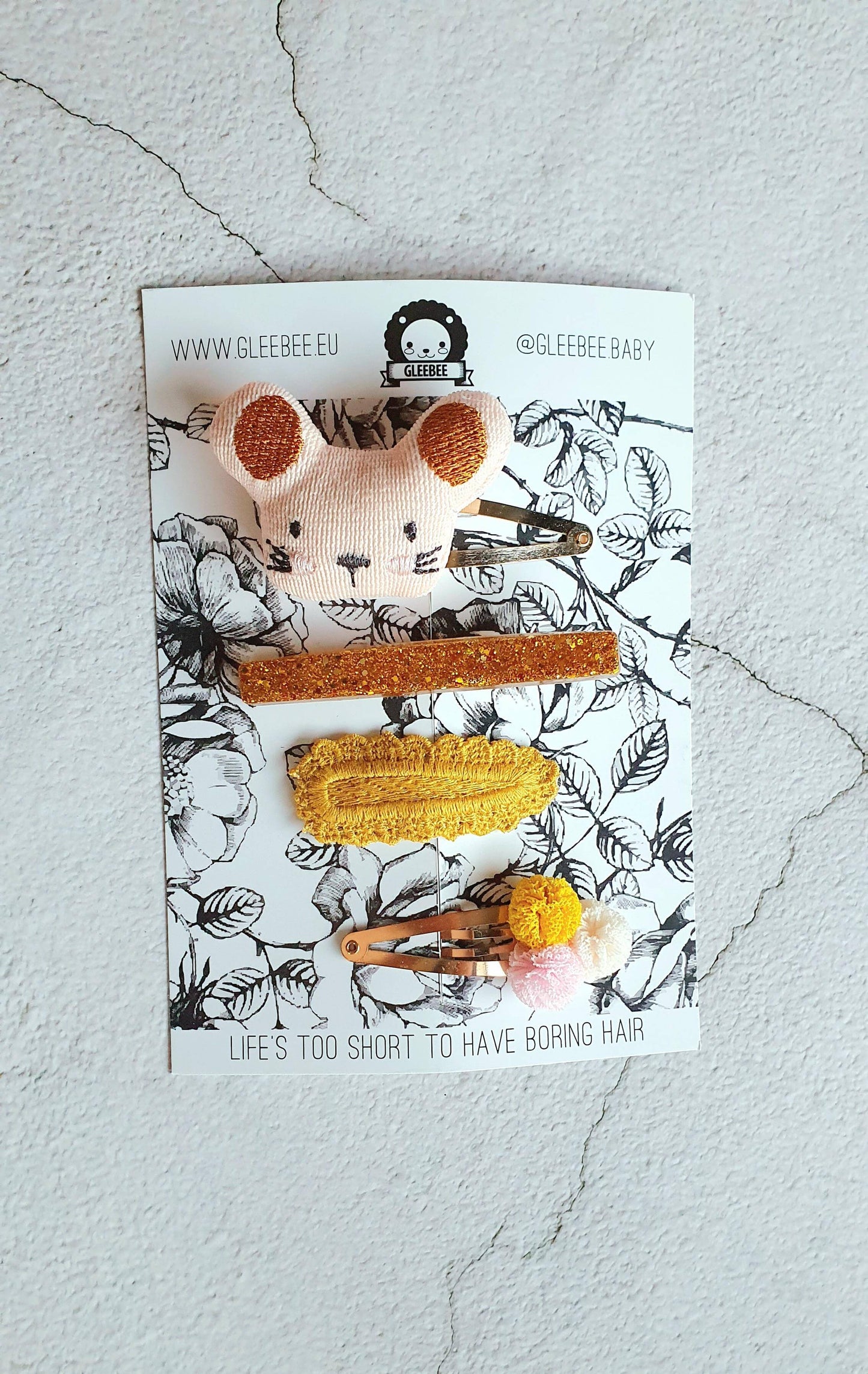 Haarspeldjes Gleebee muis oker glitter