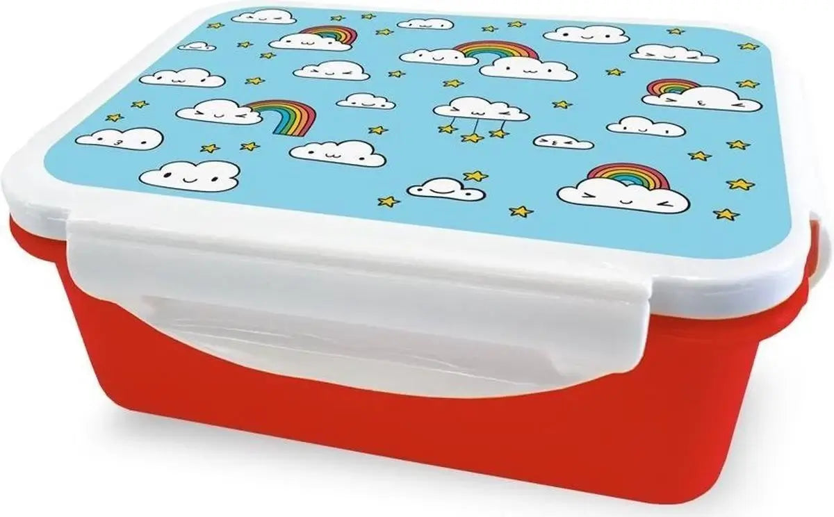 Brooddoos met sterren, regenbogen en wolkjes voorkant