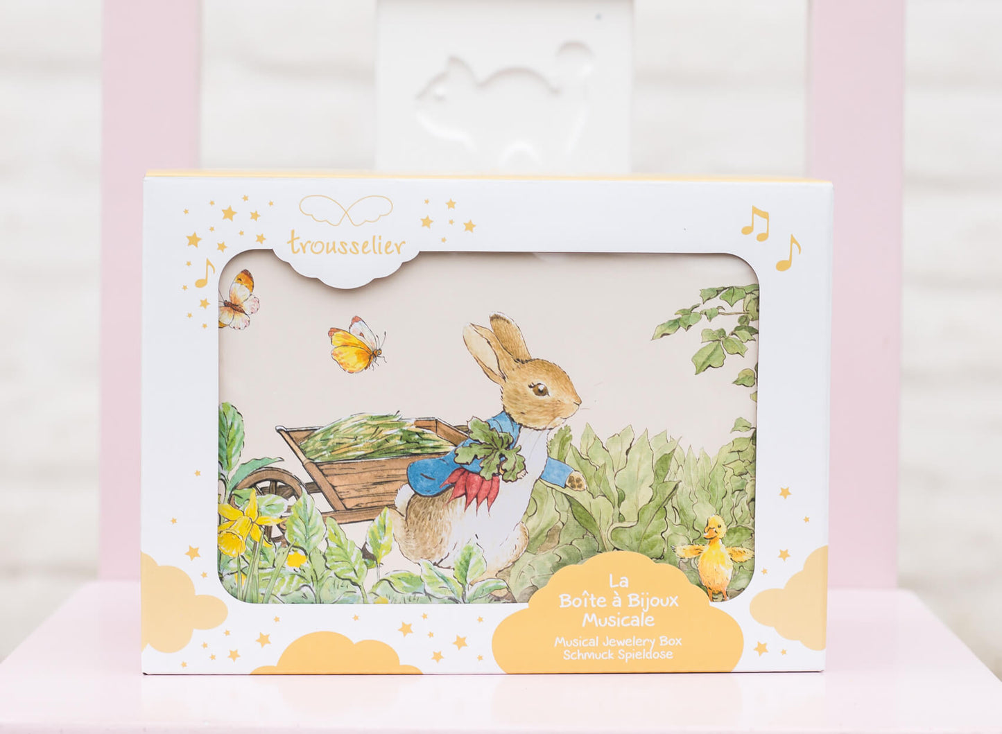 juwelenkistje voor meisjes juwelendoos muziek pieter konijn paasgeschenk cadeau pasen meisjetrousselier verpakking