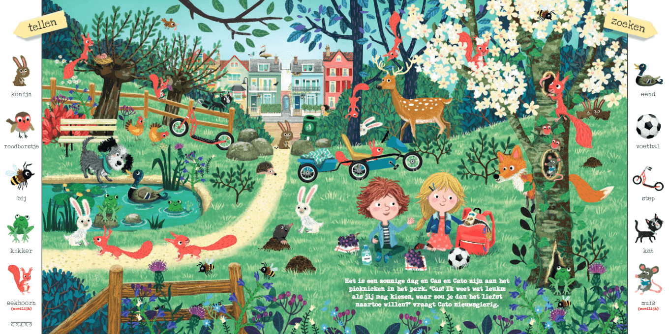 zoekboek kinderen karton op reis met cas en cato dieren tellen seizoenen lente zomer herfst winter boerderij sneeuw