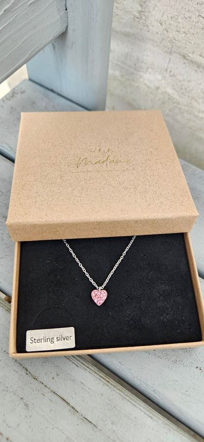 Ketting Hartje Roze Kristal - 925 Sterling Zilver
