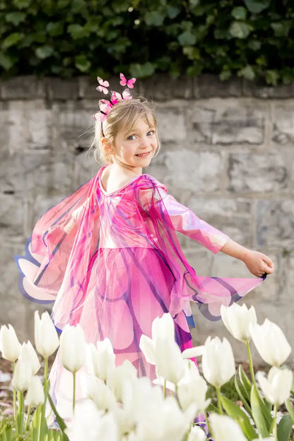 verkleedjurk vlinder fee elfje roze vleugels carnaval great pretenders verkleedkledij kinderen meisjes diadeem vlinders aan foto