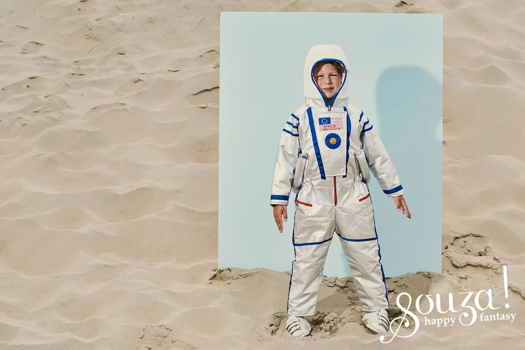verkleden carnaval jongen ruimtevaarder astronaut souza spaceman zilver verkleedkledij kinderen ruimtepak sfeerfoto
