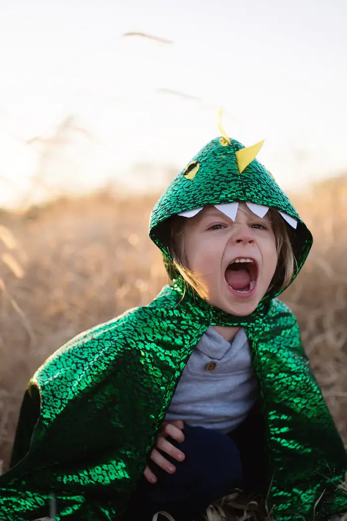 drakencape great pretenders groen peuter kleuter verkleedkledij kinderen carnaval verkleedcape jongen kind dino voorzijde