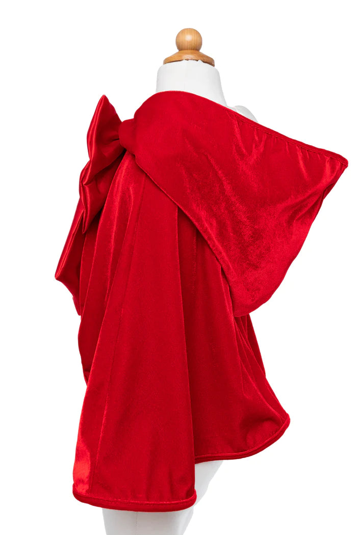 cape roodkapje fluweel satijn grote strik rood verkleedkledij meisje carnaval bos great pretenders zijaanzicht