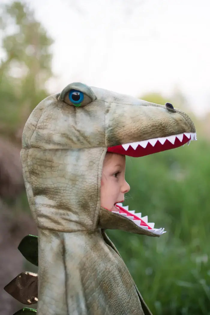 cape verkleedcape dino t rex grandasaurus dinocape dinosaurus verkleedkledij great pretenders kop en klauwen carnaval jongens cadeau verjaardag zijaanzicht