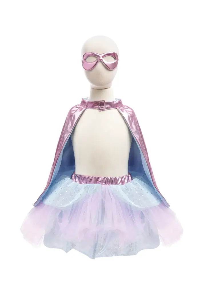 verkleedkledij superheldin superheldencape masker tutu super duper great pretenders verkleden meisje carnaval  verkleedkostuum verkleedset dress up vooraanzicht