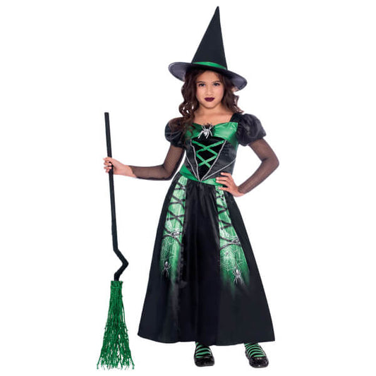 verkleedkostuum halloween meisje heks spider witch lang kleed amscan vooraanzicht