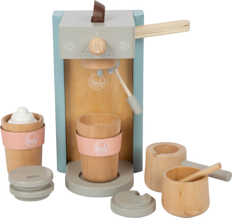 houten koffiemachine kinderen speelgoed espressomaker barista melkschuim koffiezet small foot legler vooraanzicht
