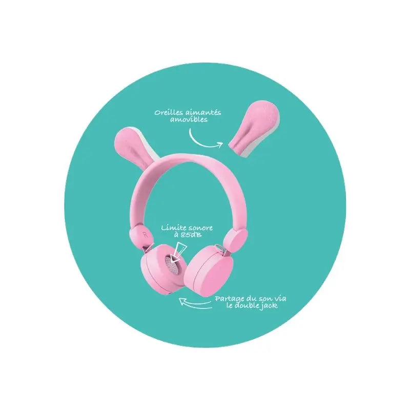 kidywolf hoofdtelefoon kind konijn roze kidyears kinderkoptelefoon inhoud