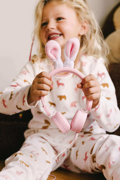 hoofdtelefoon kinderen magnetische oortjes konijn roze kidywolf sfeerfoto