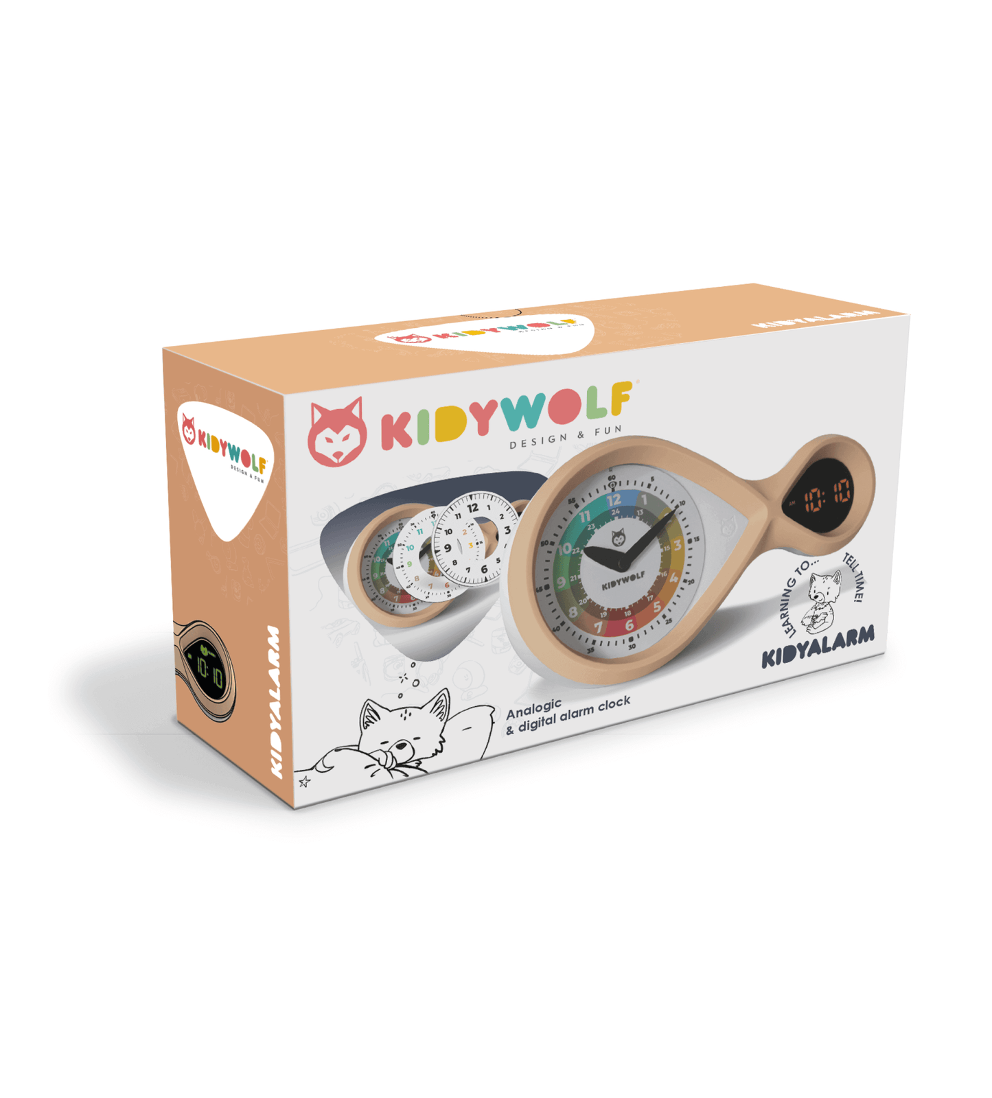 kidywolf kidyalarm bronze roze educatieve wekker kinderen kinderalam clock cadeau kerst kind verpakking