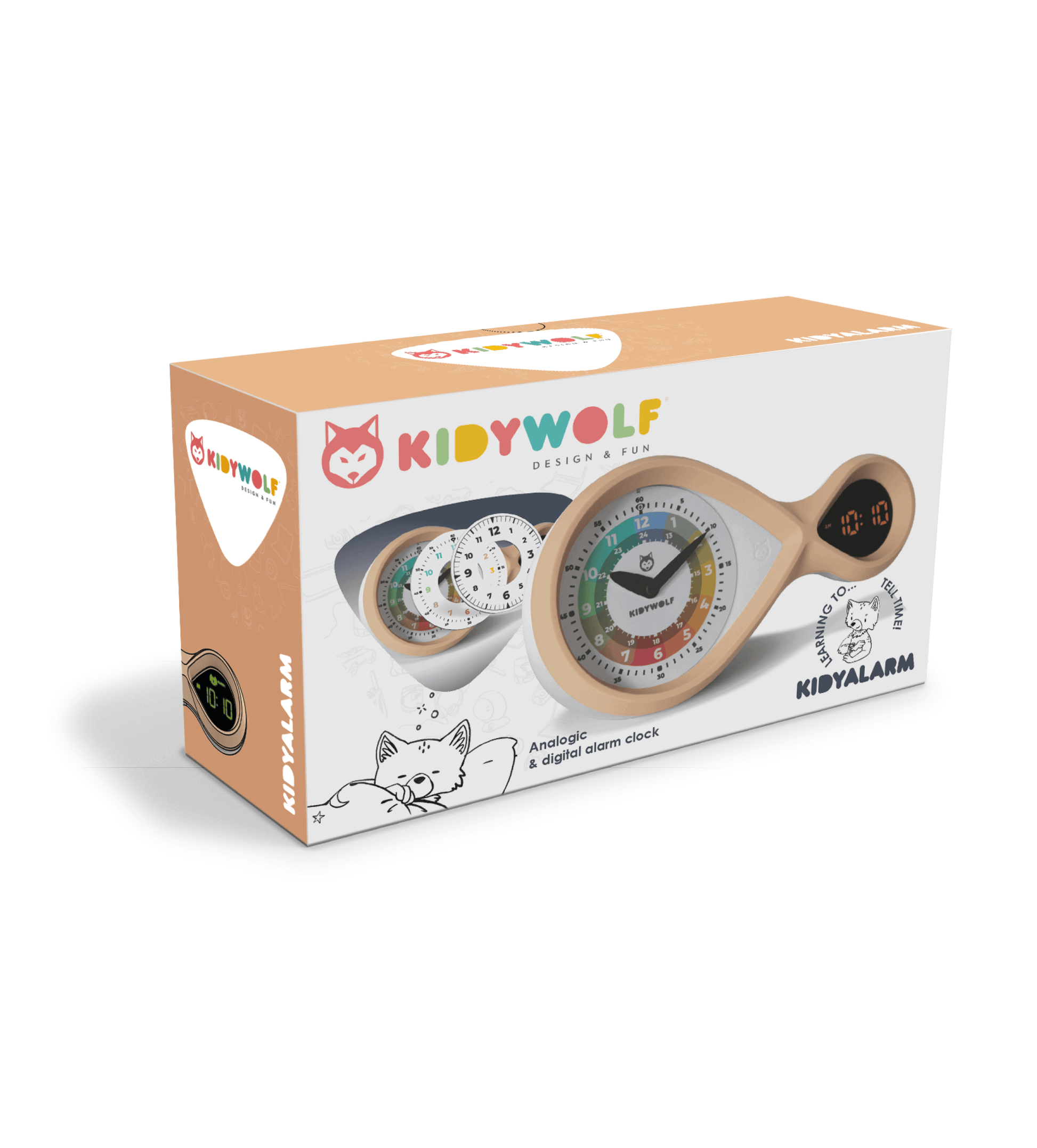 kidywolf kidyalarm bronze roze educatieve wekker kinderen kinderalam clock cadeau kerst kind verpakking
