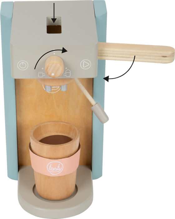 koffiezetapparaat speelgoed hout espressomachine functioneel small foot legler detailfoto gebruik koffiecups