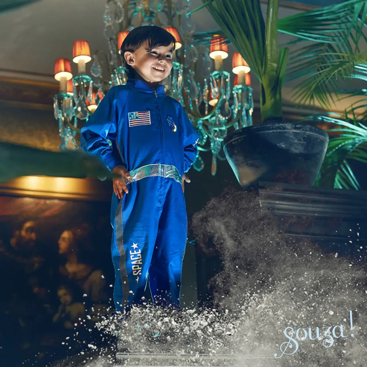 kostuum astronaut blauw souza verkleedkledij kinderen carnaval ruimtevaarder verkleedpak space sfeerfoto