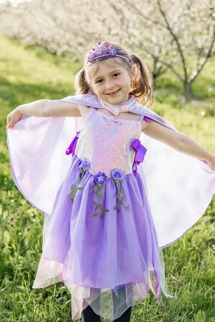 glittercape meisje paars lila verkleedcape prinses superheldin verkleedkledij great pretenders carnaval vooraanzicht