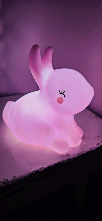 nachtlampje kinderen meisje fille konijn rabbit lapin roze zijaanzicht lampje aan