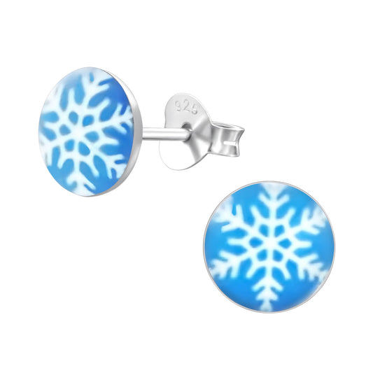 oorbellen sneeuwvlok ijskristal blauw 925 sterling zilver oorstekers winter kerst meisjes vooraanzicht