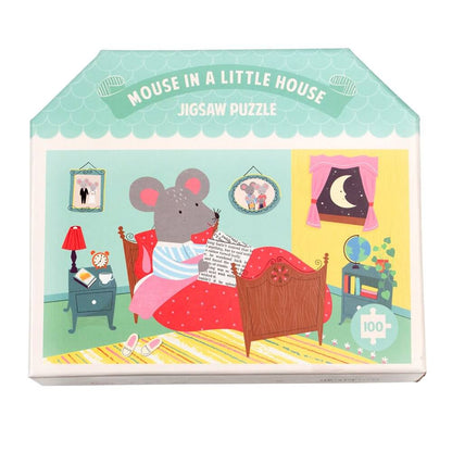 puzzel 100 stukjes muis in een klein huis katoenen zakje 6 jaar 7 jaar meisje vooraanzicht
