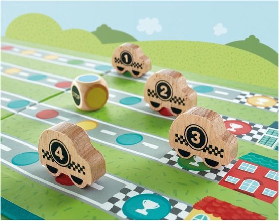 spel kleuren leren houten auto's apli race spel bordspel racing game gezelschapsspel kinderen 3 jaar detailfoto