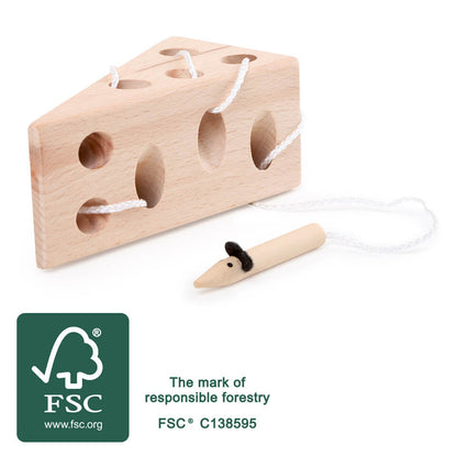 rijgkaas muisje rijgspel hout fsc label duurzaam speelgoed small foot vooraanzicht