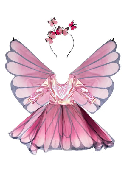 verkleedjurk vlinder fee elfje roze vleugels carnaval great pretenders verkleedkledij kinderen meisjes vooraanzicht