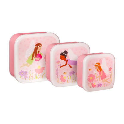 fruitdoosjes koekendoosjes meisje roze fee sass & belle fairies zijaanzicht set 3 snackdoosjes