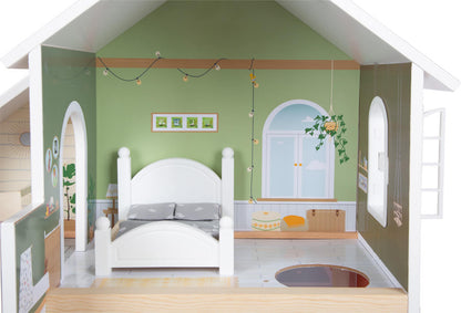 poppenhuis meisjes hout detail slaapkamer met meubels bed 