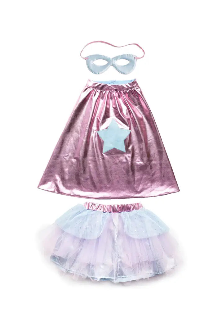 verkleedkledij superheldin superheldencape masker tutu super duper great pretenders verkleden meisje carnaval  verkleedkostuum verkleedset dress up achterzijde