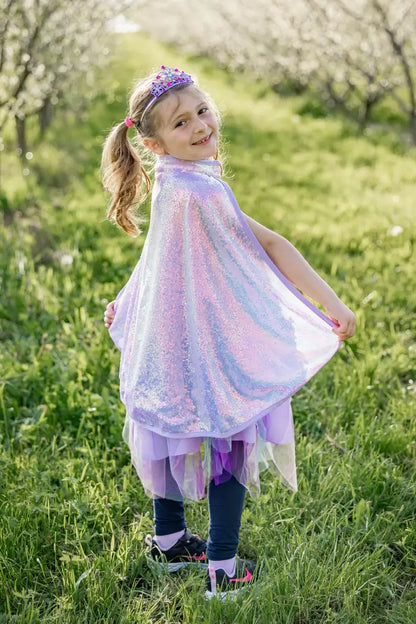 glittercape meisje paars lila verkleedcape prinses superheldin verkleedkledij great pretenders carnaval achterzijde