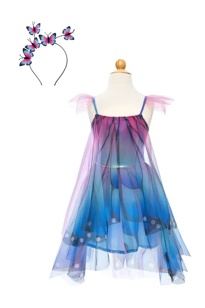 verkleedjurk carnaval meisje fee vlinder elfje vleugels blauw paars diadeem great pretenders feeenjurk verkleden kinderen achterzijde
