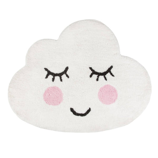 vloerkleedje wolk kinderkamer tapijtje slaapkamer kind meisje lachend wolkje wit sass & belle vooraanzicht