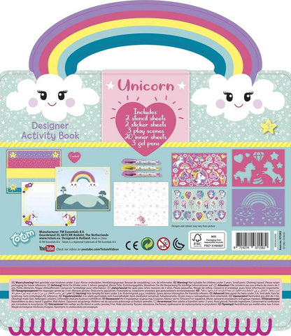 Eenhoorn regenboog kleurboekje, activiteitenboekje  met wolken- Unicorn Activity Book