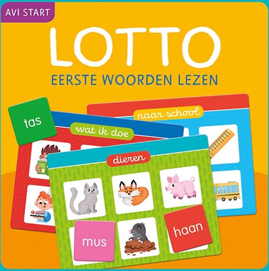 Lotto Eerste woorden lezen - spel 1e leerjaar AVI start ik leer lezen vooraanzicht doos  deltas