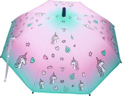 Paraplu Eenhoorn pastelkleuren ombre roze en groen bovenaanzicht
