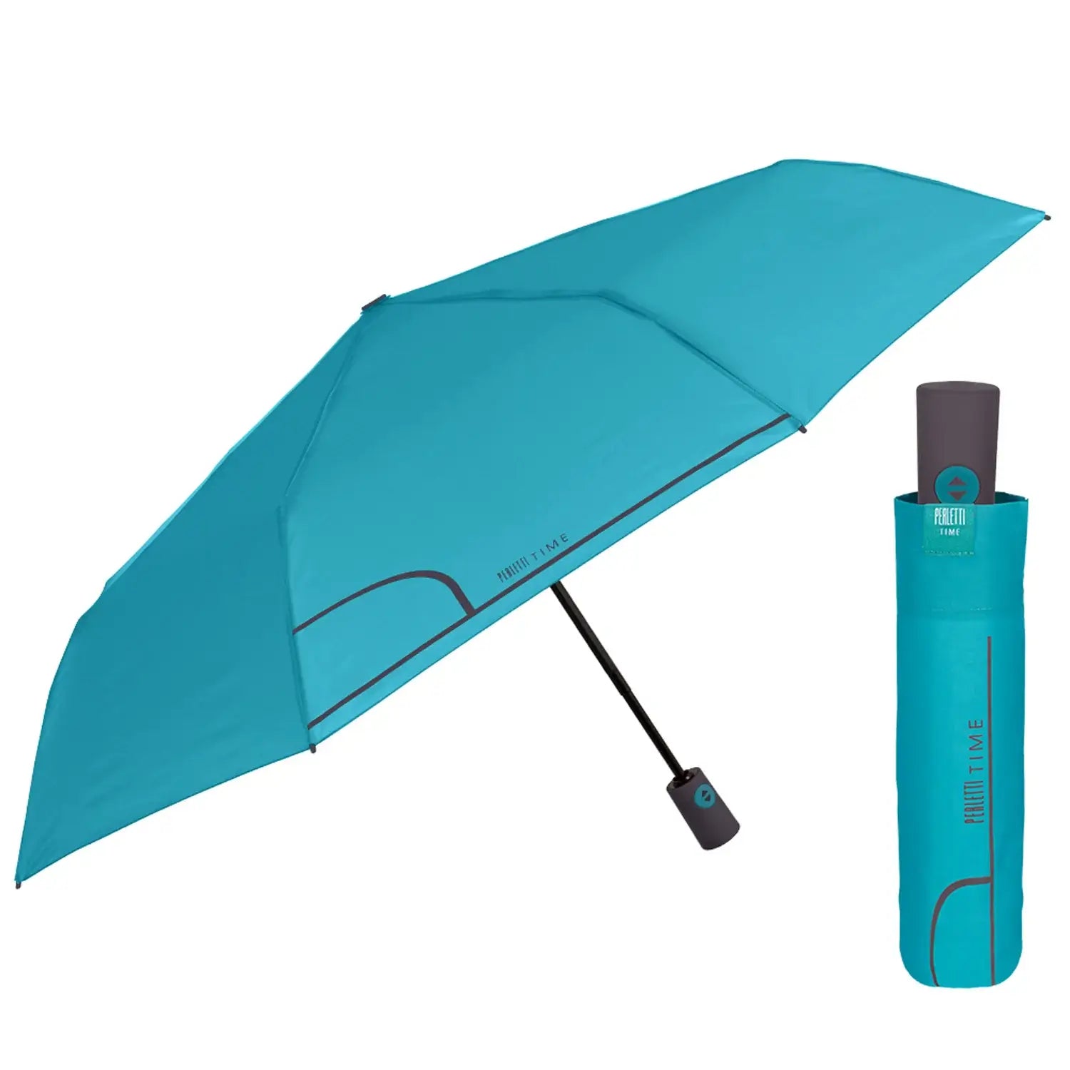 vouwparaplu tiener compact opent automatisch zijaanzicht paraplu met hoes open en dichtgevouwen