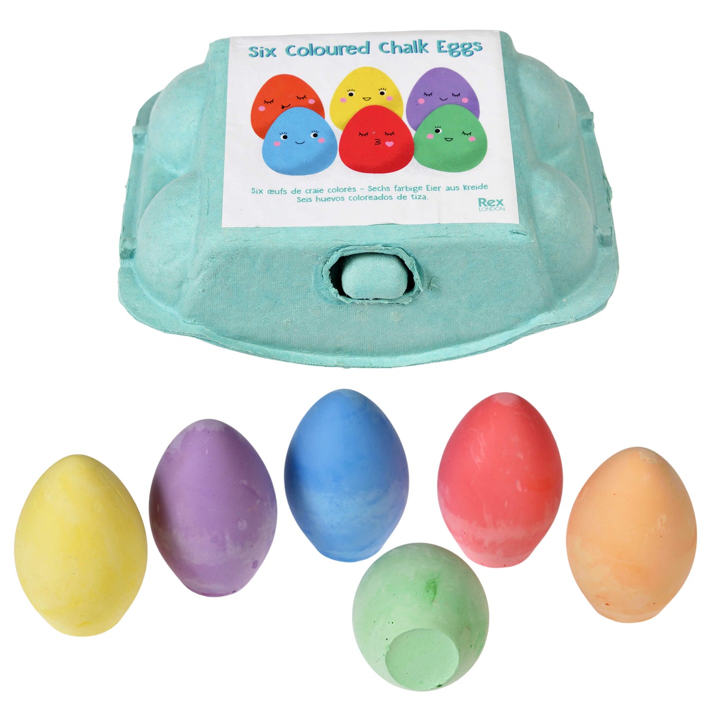 ei krijtjes gekleurd krijt in ei vorm in eierdoosje rex london chalk eggs cadeautje pasen lente speelgoed vooraanzicht