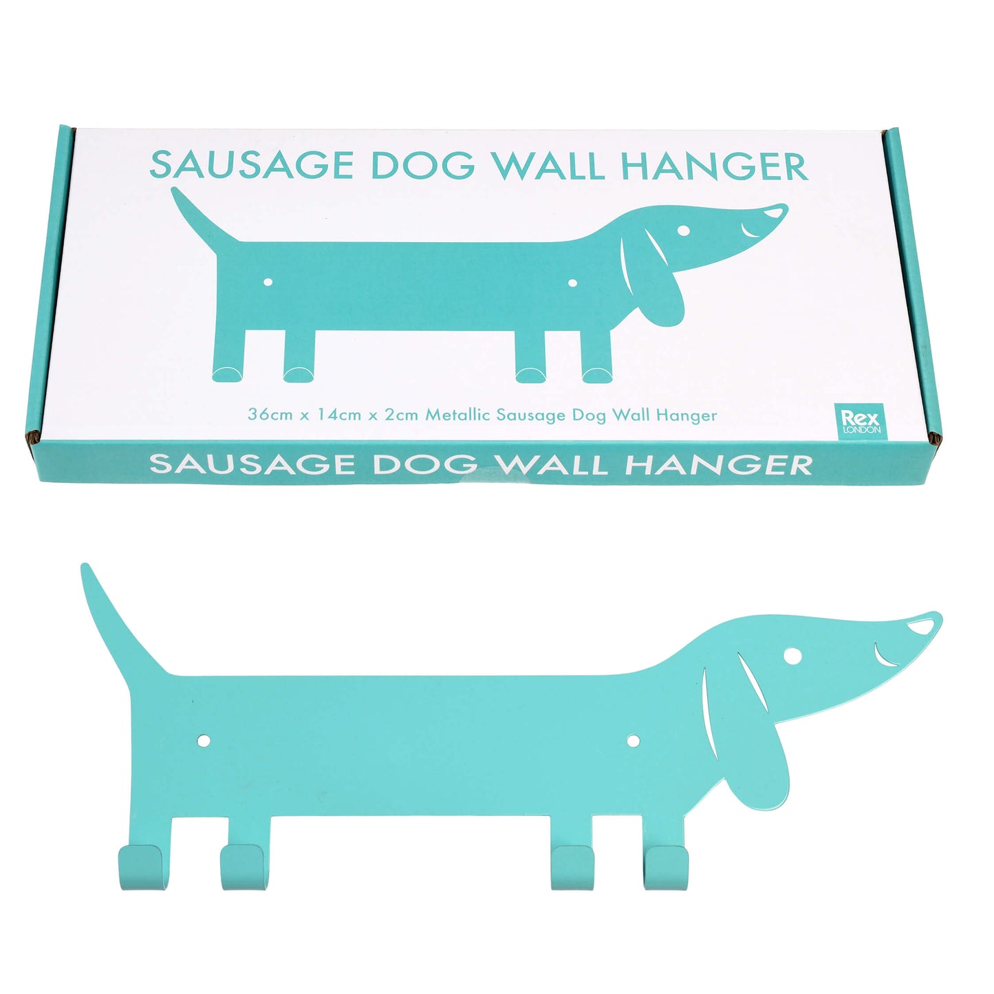 kapstok hond teckel sausage dog 4 haakjes metaal vooraanzicht en verpakking plastic free