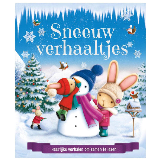 prentenboek winter sneeuwverhaaltjes rebo cover voorkant boek konijnen maken een sneeuwpop