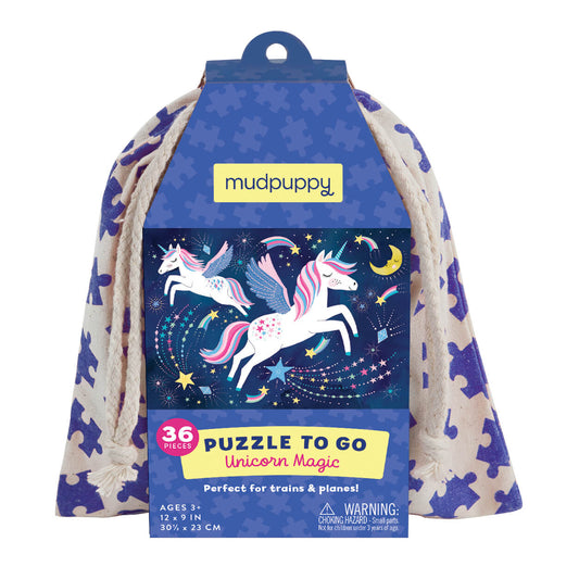 Puzzel To Go 'Unicorn Magic' 36 stukjes - Mudpuppy puzzel in katoenen zakje