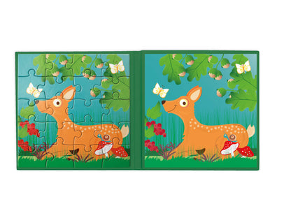 puzzel Magnetisch puzzelboek Bosdieren kleuters- Scratch - Puzzel 1 herfst hert met paddenstoel