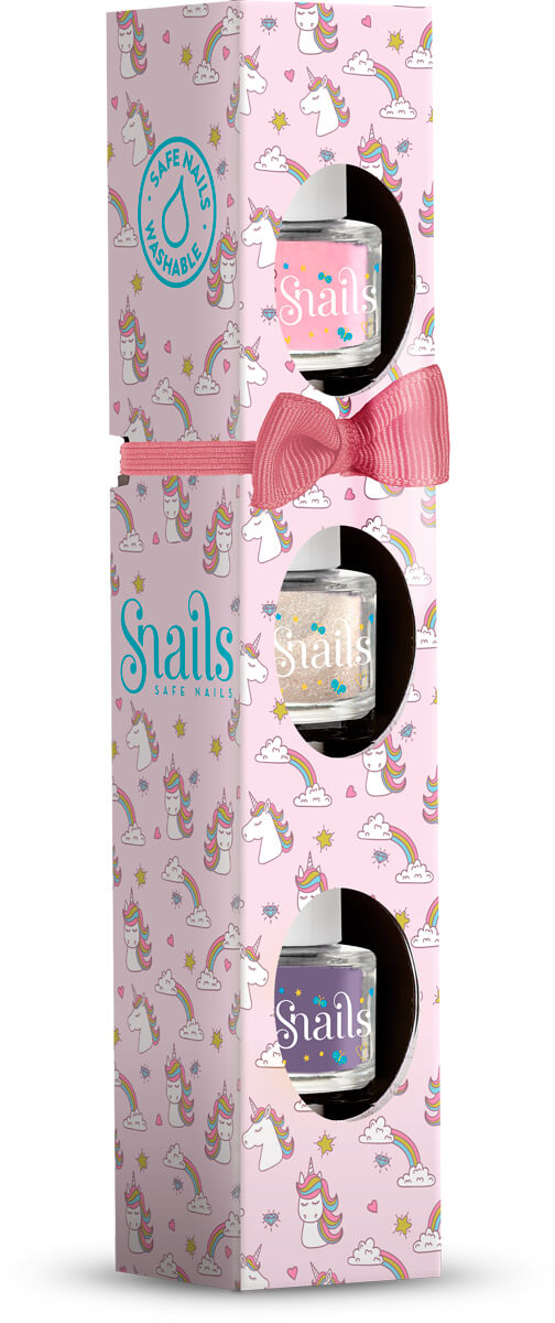 Nagellak waterbased meisjes Mini Snails 3-pack Unicorn - Giftset goud roze paars vooraanzicht