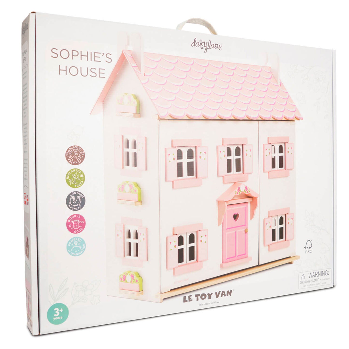 le toy van houten poppenhuis met voorzijde wit en roze luikjes verpakking