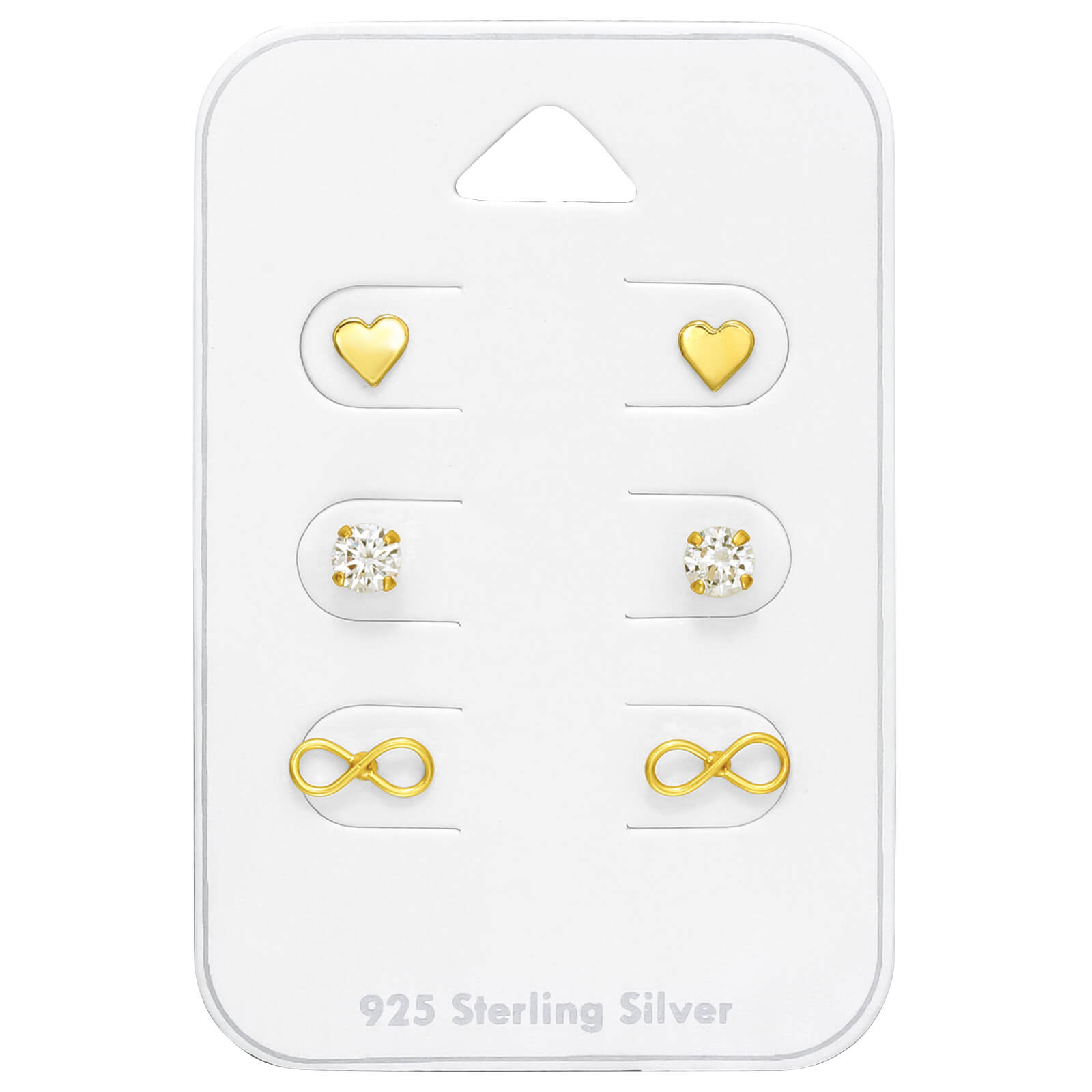 Oorbellen tiener meisje gold plated 'Infinity' - set hart kristal - 925 Sterling Zilver verguld  vooraanzicht
