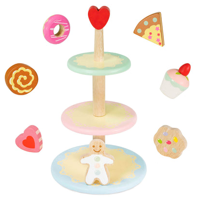 Houten étagère met donut, taartje, cupcake, koekenmannetje - Le Toy Van