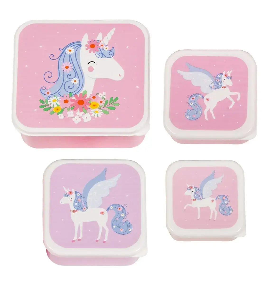 snackdoosjes brooddoos eenhoorn unicorn roze meisje peuter kleuter set van 4 a little lovely company snackbakjes bovenaanzicht