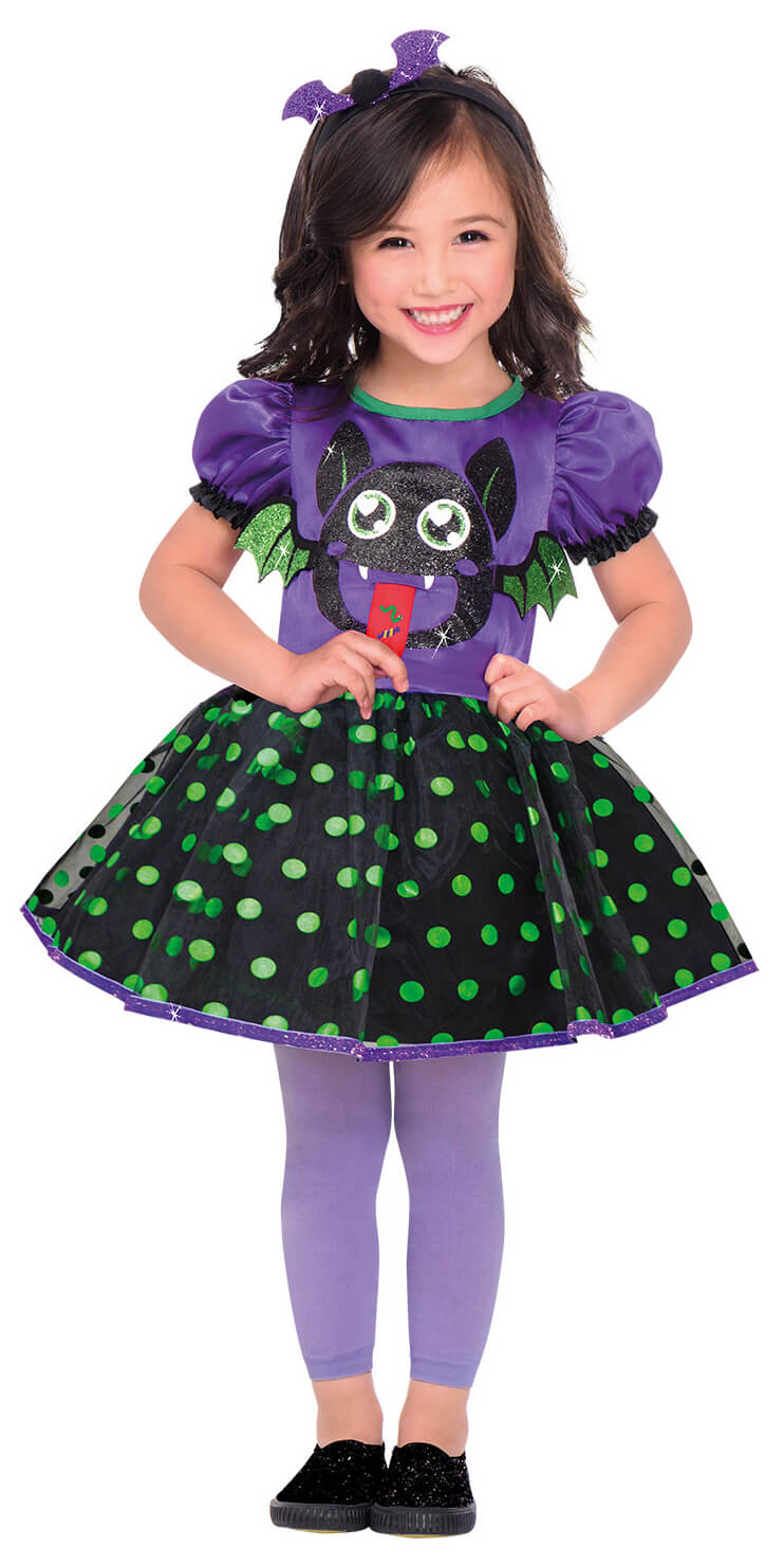 Meisje verkleedt met Halloweenjurk Vleermuis, 4-6 jaar 