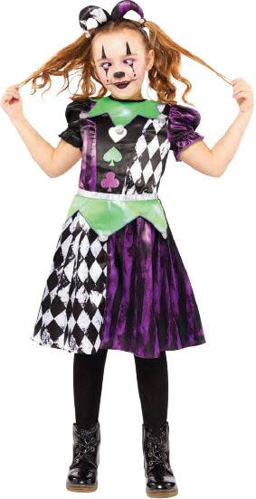 Meisje verkleedt in Halloweenjurk Joker, 6-8 jaar