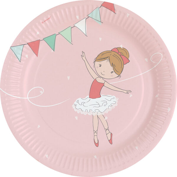 Kartonnen bordjes verjaardag meisjes ballerina - Little dancer - 8 stuks
